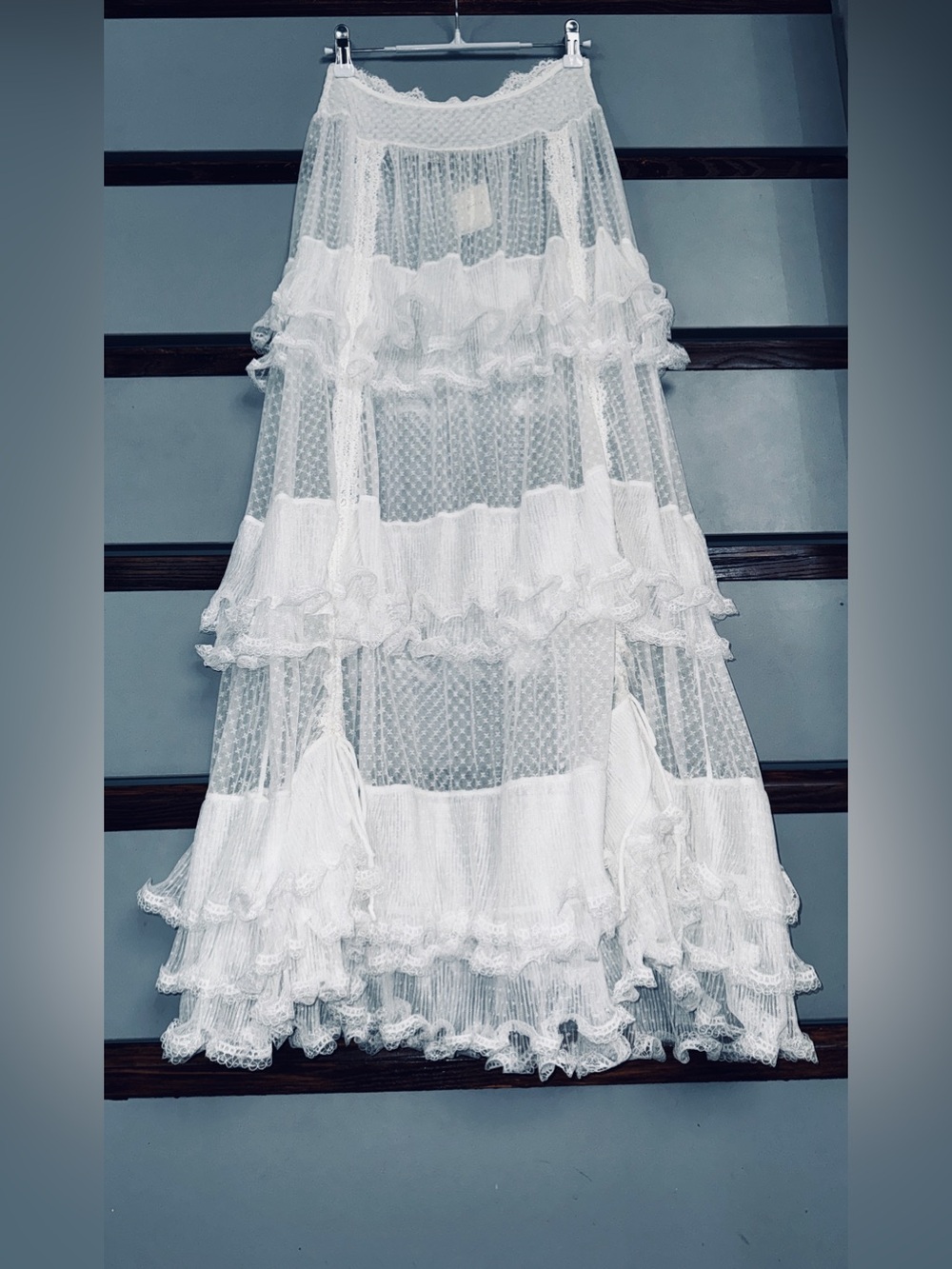 Free People 🪷 NWT $148 🌾 Forever Young Sheer Ruffle Maxi Half Slip 🪷 Size XS - Picture 11 of 14